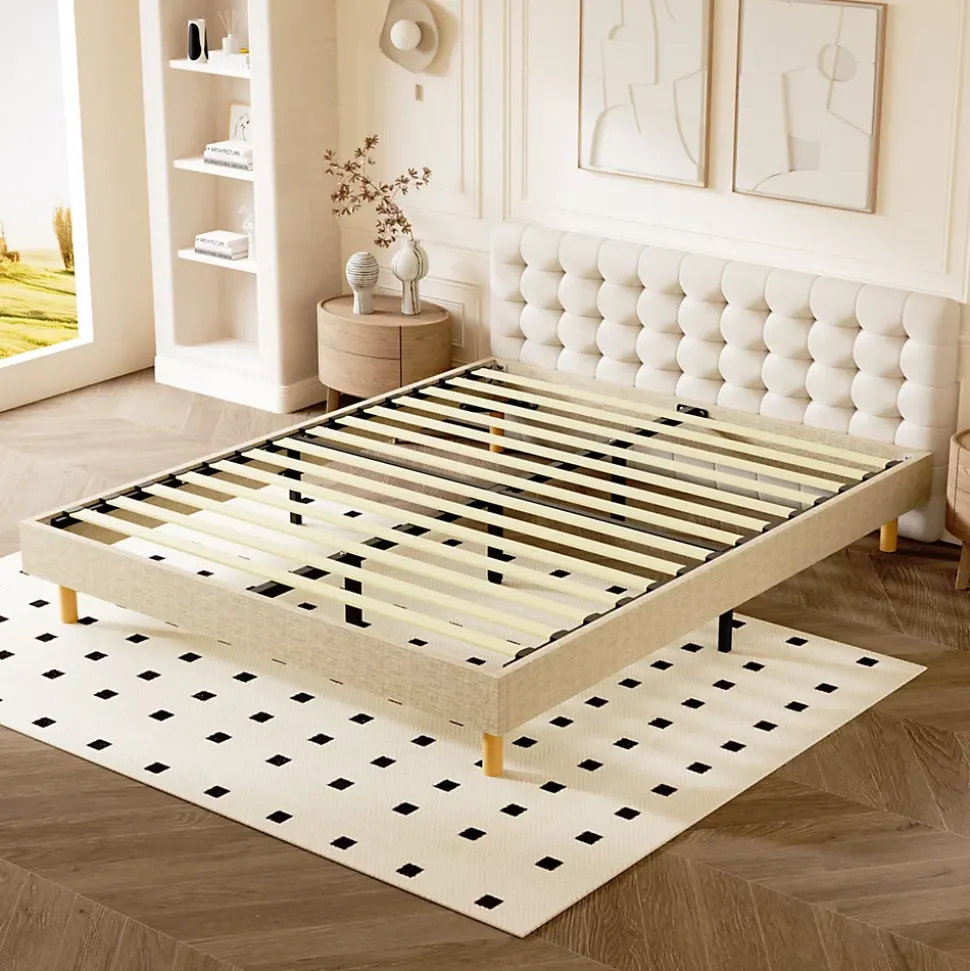 Sommier tapissier 140x190 cm 2x14 lattes, 9 pieds Hauteur du cadre 29 cm