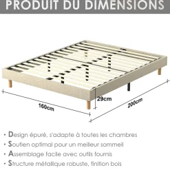 Sommier tapissier 160x200 cm 2x14 lattes,comfort,beige