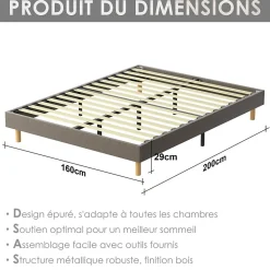 Sommier Tapissier 160x200cm , 14 lattes, Comfort, Brun