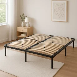 Sommier 120x190 Cadre à lattes renforcé métal 1,4 mm 34 lattes 9 mm confortable pour usage quotidien - 4 pieds x 29 cm réglable -