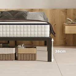 Sommier 140x190, Cadre de Lit 140x190 cm, Hauteur 36 cm pour Rangement, Plateforme en Métal, Lit 140 x 190 avec Sommier