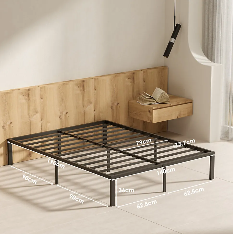 Sommier 140x190, Cadre de Lit 140x190 cm, Hauteur 36 cm pour Rangement, Plateforme en Métal, Lit 140 x 190 avec Sommier