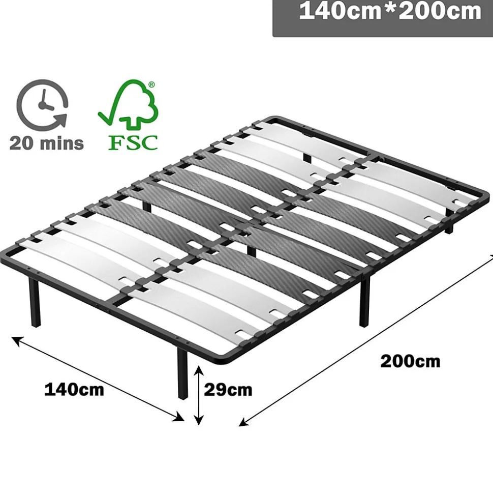 Sommier 140x200 cm, 7 Pieds Durable, Lit avec Sommier à Lattes pour Adulte