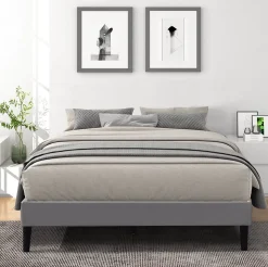 Sommier 160x200 cm - tapissier - déhoussable - housse lavable gris - pieds 20 cm - 2 x 13 lattes - soutien ferme - confort -