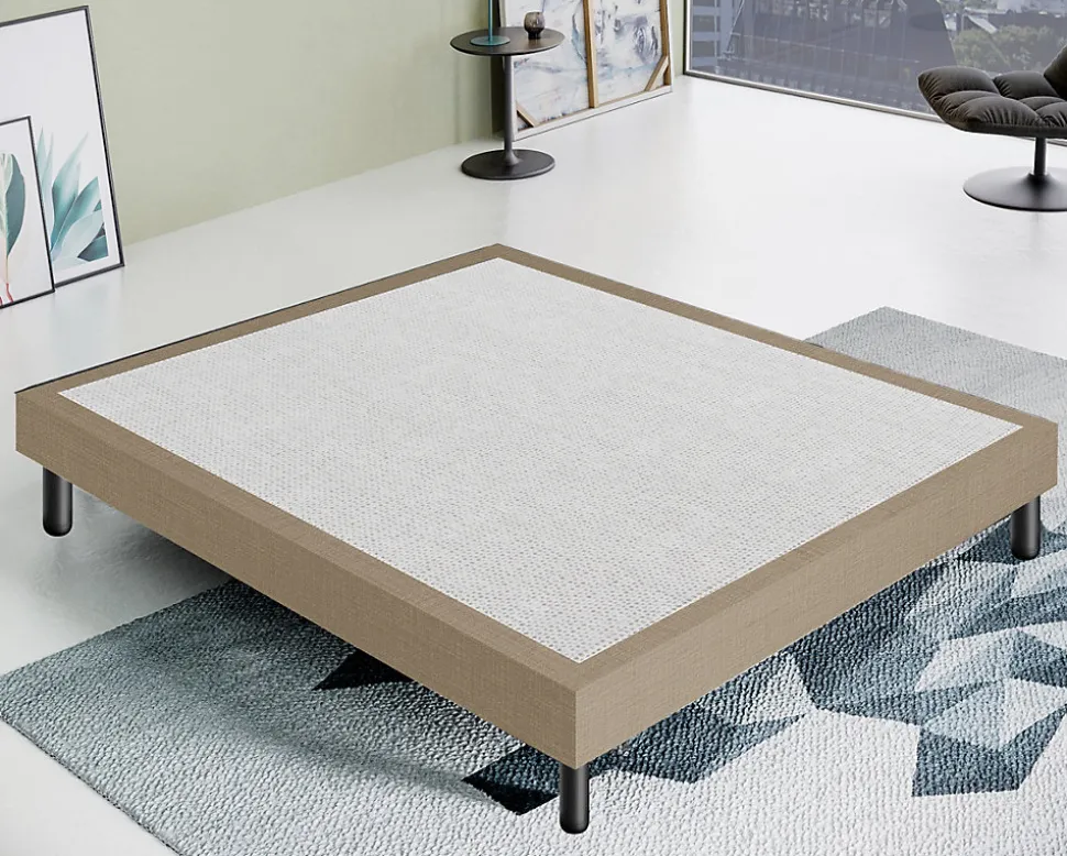 Sommier 140x200 Tapissier Déco Couleur Beige Resistant Jusqu'à 120 Kg Par Personne