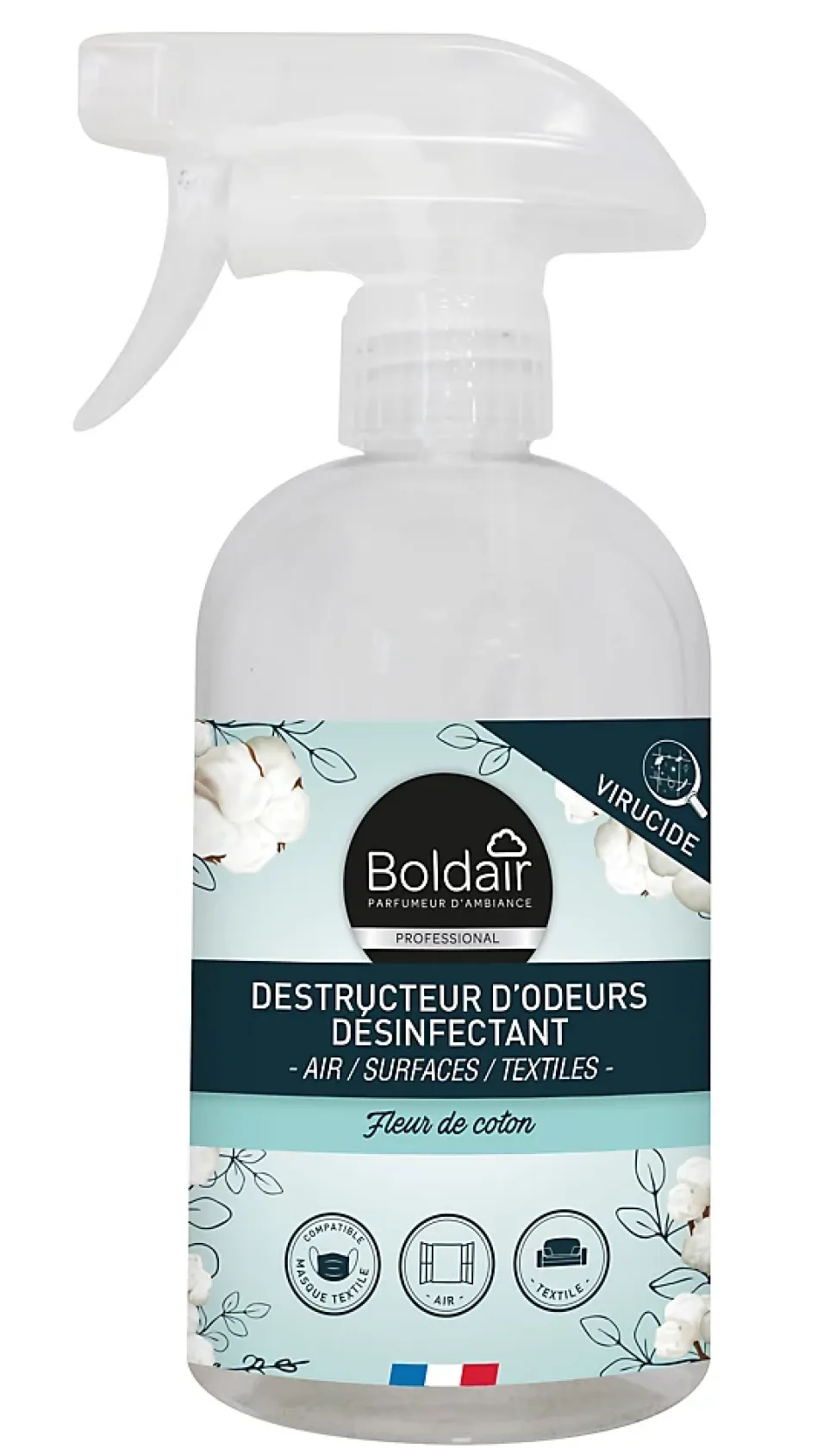 Spray destructeur d'odeurs désinfectant coton Boldair 500ml