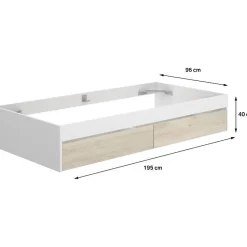 Structure de lit - LAGO - 2 tiroirs - 90 x 190 cm - Blanc / Chene