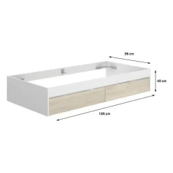 Structure de lit - LAGO - 2 tiroirs - 90 x 190 cm - Blanc / Chene