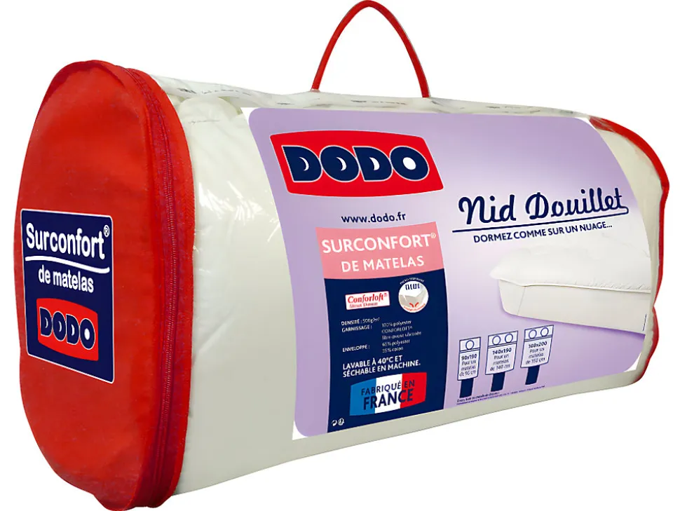 Surconfort de matelas 1 place DODO - 90x190 cm -NID DOUILLET