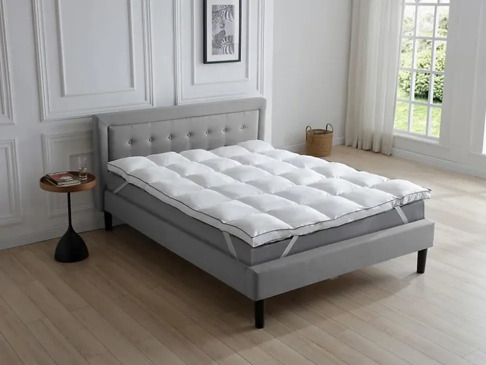 Surconfort de matelas anti-acariens 2 places - 160 x 200 cm - Enveloppe satin 120 fils/cm2 - garnissage 1000gr/m2 - Blanc