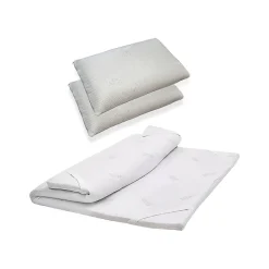 Surmatelas double Sagittaire, Ensemble matelas avec oreillers, Surmatelas en mousse à mémoire de forme, 140x190xh5 cm