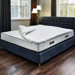Surmatelas double Sagittaire, Ensemble matelas avec oreillers, Surmatelas en mousse à mémoire de forme, 140x190xh5 cm