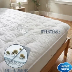 Surmatelas Moelleux 90x200 cm - Protege Matelas Impermeable - Housse Coton - 4 Coins Elastiques - Traitement Anti-Acarien