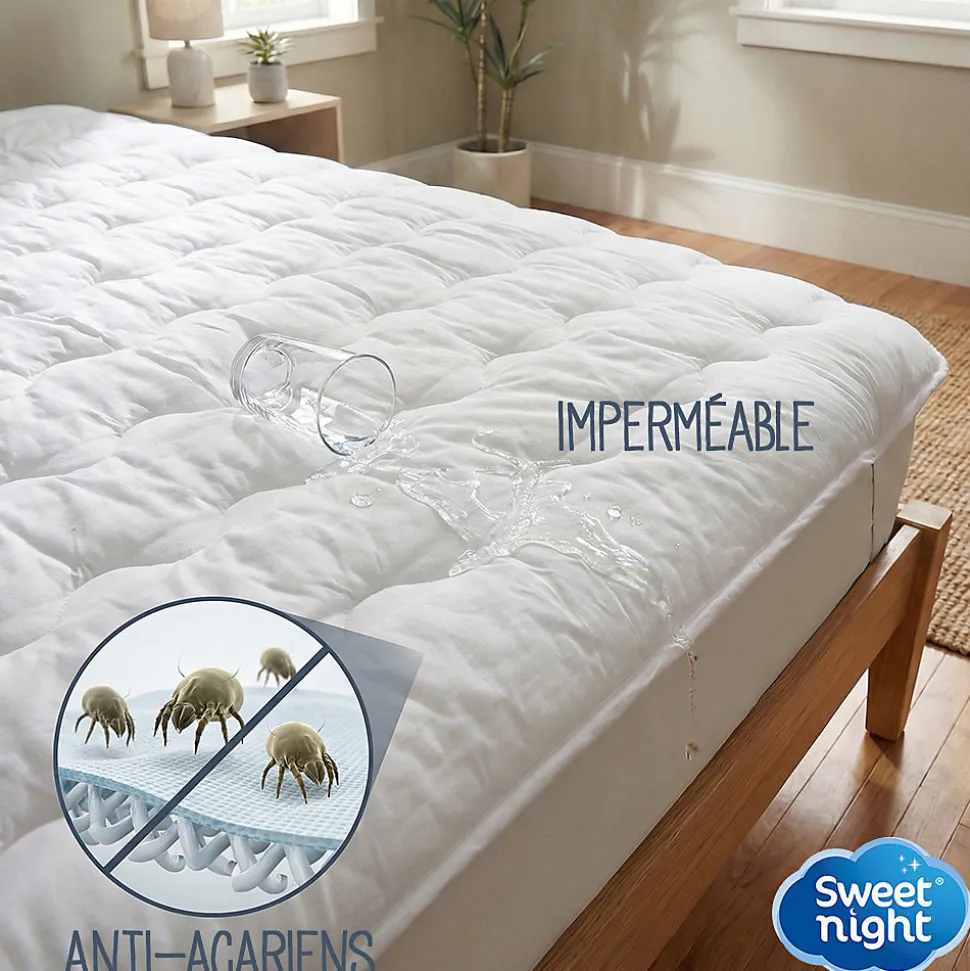 Surmatelas Moelleux 90x200 cm - Protege Matelas Impermeable - Housse Coton - 4 Coins Elastiques - Traitement Anti-Acarien