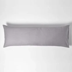 Taie de traversin gris satin rayé en coton égyptien 330 fils, 50x140 cm - HOMESCAPES
