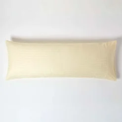 Taie de traversin jaune pastel satin rayé en coton égyptien 330 fils, 50x140 cm - HOMESCAPES