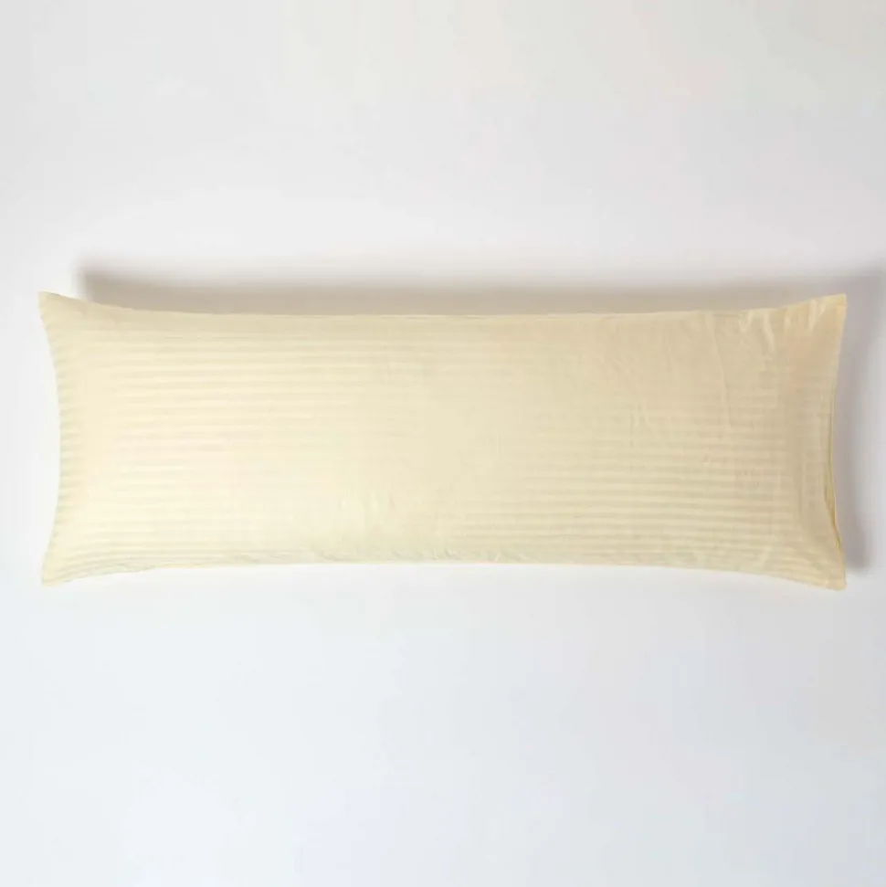 Taie de traversin jaune pastel satin rayé en coton égyptien 330 fils, 50x140 cm - HOMESCAPES