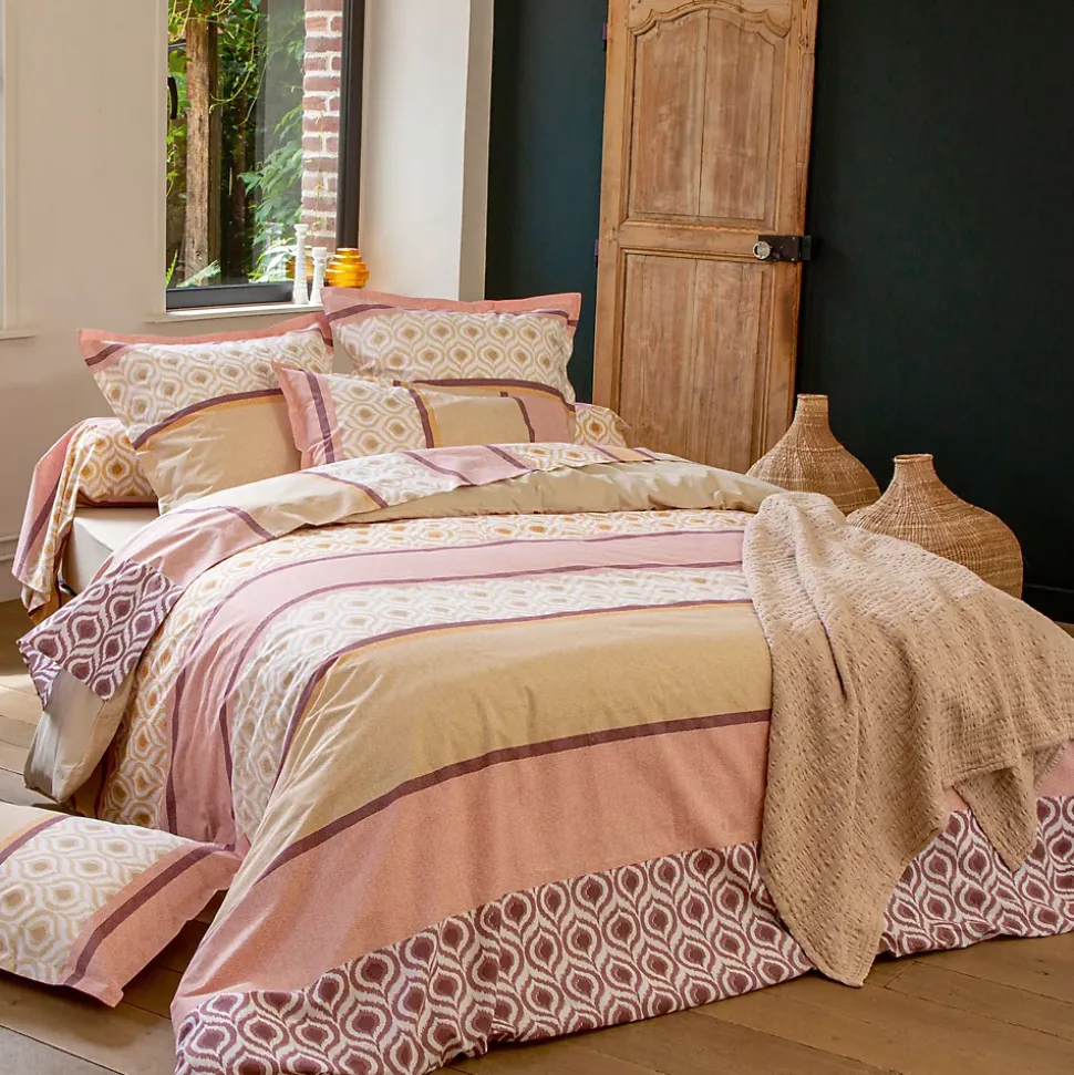 Taie de traversin 240x43 cm coton INOUK rose/beige