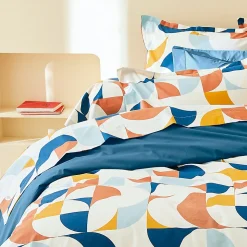 Taie de traversin 140x43 cm percale de coton MODULO bleu cobalt