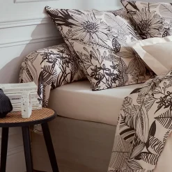 Taie de traversin 240x43 cm percale de coton ALBA beige/noir