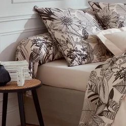 Taie de traversin 140x43 cm percale de coton ALBA beige/noir