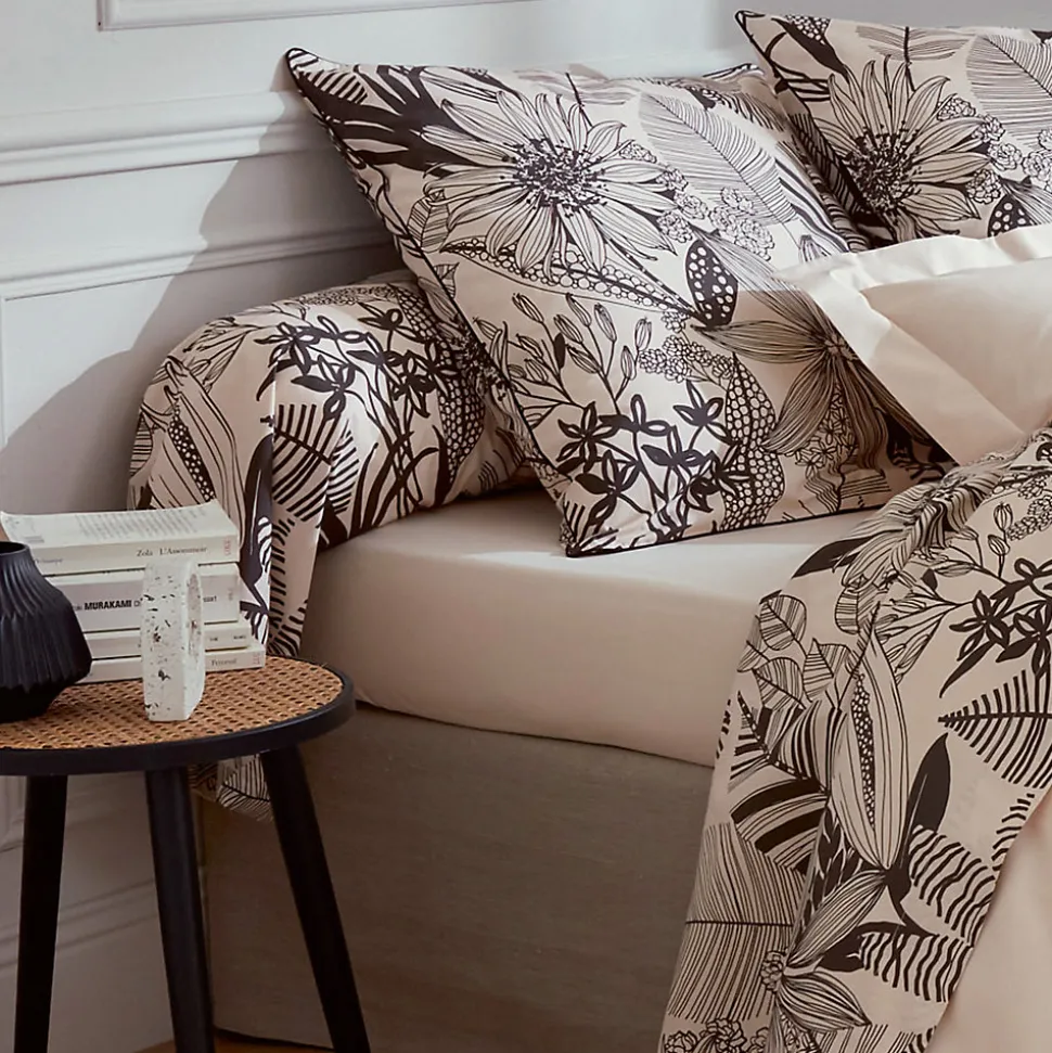 Taie de traversin 140x43 cm percale de coton ALBA beige/noir