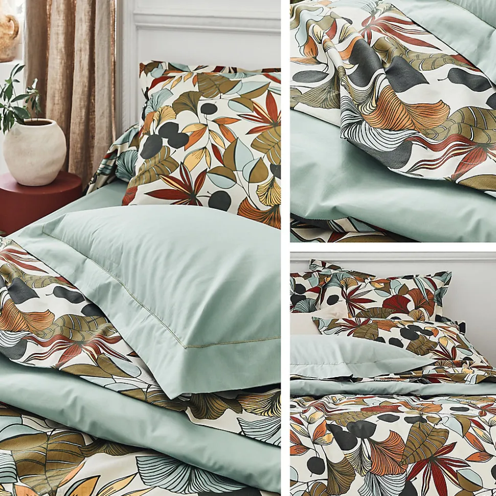 Taie de traversin 43X200 cm percale coton CASCADE vert Sauge