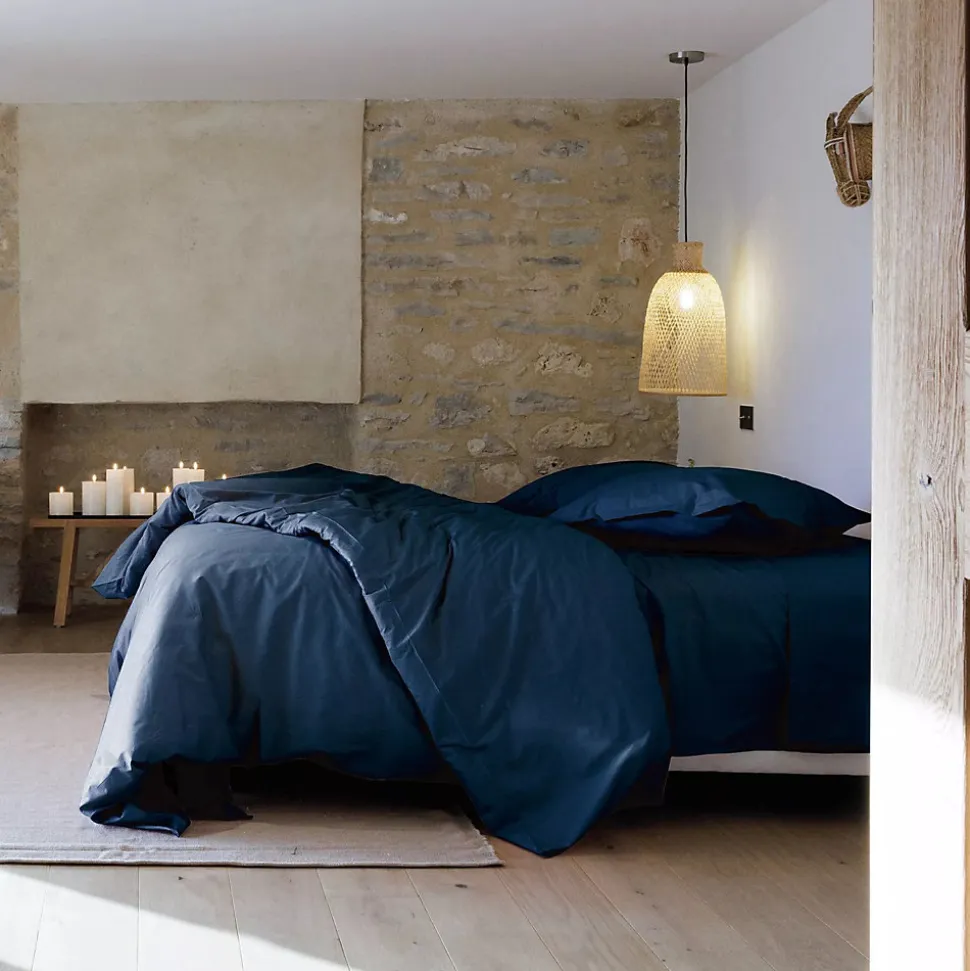 Taie de traversin 43x190 cm percale de coton MANOIR bleu Marine