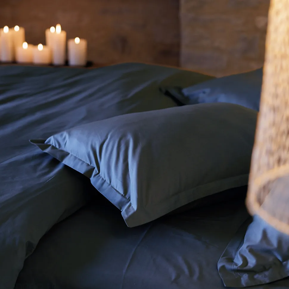 Taie de traversin 43x190 cm percale de coton MANOIR bleu Marine