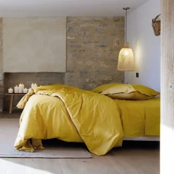 Taie de traversin 43x190 cm percale de coton MANOIR jaune Moutarde