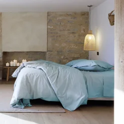 Taie de traversin 43x190 cm percale de coton MANOIR bleu Glacier