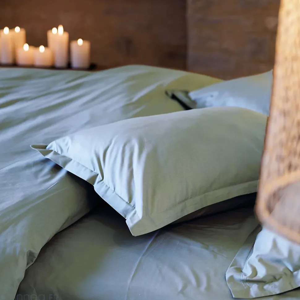 Taie de traversin 43x190 cm percale de coton MANOIR bleu Glacier