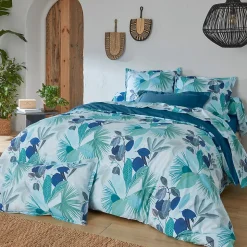 Taie de traversin 140x43 cm percale de coton MOOREA PACIFIC bleu/vert