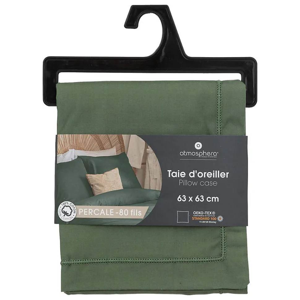 Taie d'oreiller - coton - vert - 63x63 cm - Atmosphera