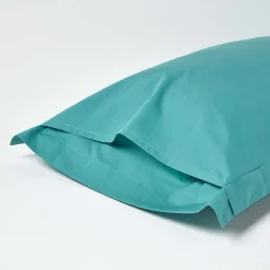 Taie d'oreiller à  volants bleu canard 100% coton égyptien 200 fils, 50x75 cm - HOMESCAPES