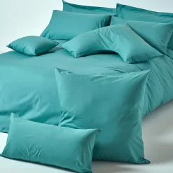 Taie d'oreiller à  volants bleu canard 100% coton égyptien 200 fils, 50x75 cm - HOMESCAPES