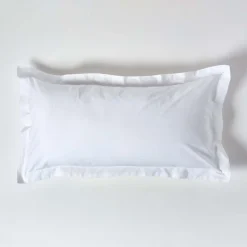 Taie d'oreiller à  volants blanc 100% coton égyptien 200 fils, 50x90 cm - HOMESCAPES