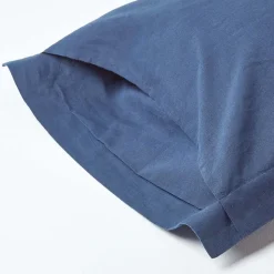 Taie d'oreiller à  volants bleu marine en lin lavé, 50x75 cm - HOMESCAPES