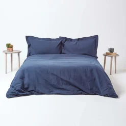 Taie d'oreiller à  volants bleu marine en lin lavé, 50x75 cm - HOMESCAPES