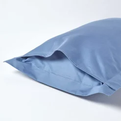 Taie d'oreiller à  volants bleu en satin de coton égyptien 1000 fils, 50x75 cm - HOMESCAPES