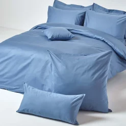 Taie d'oreiller à  volants bleu en satin de coton égyptien 1000 fils, 50x75 cm - HOMESCAPES