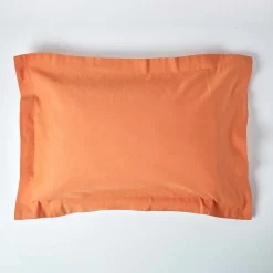 Taie d'oreiller à  volants orange en lin lavé, 50x90 cm - HOMESCAPES