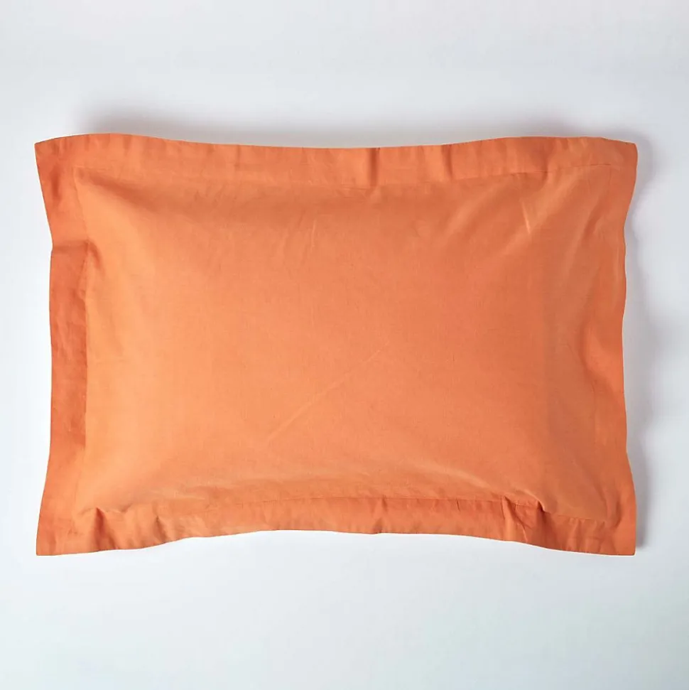 Taie d'oreiller à volants orange en lin lavé, 50x90 cm - HOMESCAPES