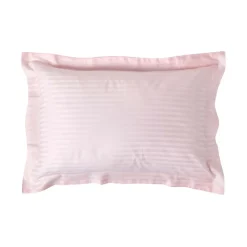 Taie d'oreiller à  volants rose satin rayé en coton égyptien 330 fils, 50x75 cm - HOMESCAPES