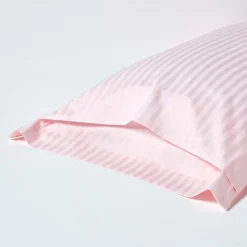 Taie d'oreiller à  volants rose satin rayé en coton égyptien 330 fils, 50x75 cm - HOMESCAPES