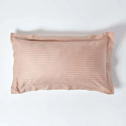 Taie d'oreiller à  volants taupe satin rayé en coton égyptien 330 fils, 50x90 cm - HOMESCAPES
