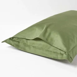 Taie d'oreiller à  volants vert mousse en coton égyptien bio 400 fils, 50x75 cm - HOMESCAPES