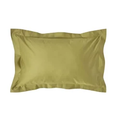 Taie d'oreiller à  volants vert olive en satin de coton égyptien 1000 fils, 50x75 cm - HOMESCAPES