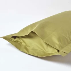 Taie d'oreiller à  volants vert olive en satin de coton égyptien 1000 fils, 50x75 cm - HOMESCAPES