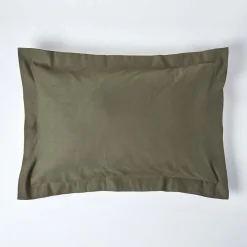 Taie d'oreiller à  volants vert mousse en lin lavé, 50x90 cm - HOMESCAPES